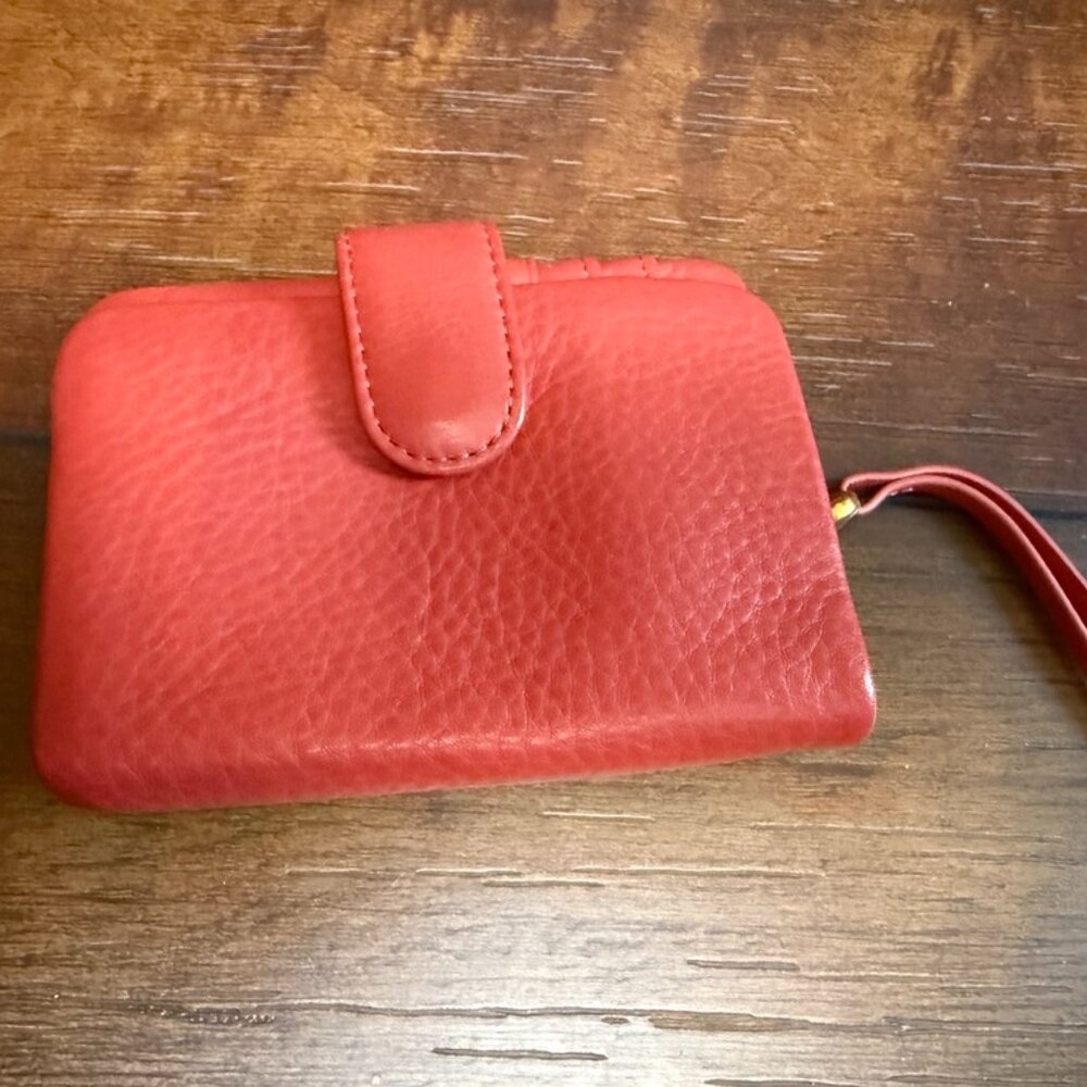 HOBO Leather Fern Bifold Wallet in Red Clay